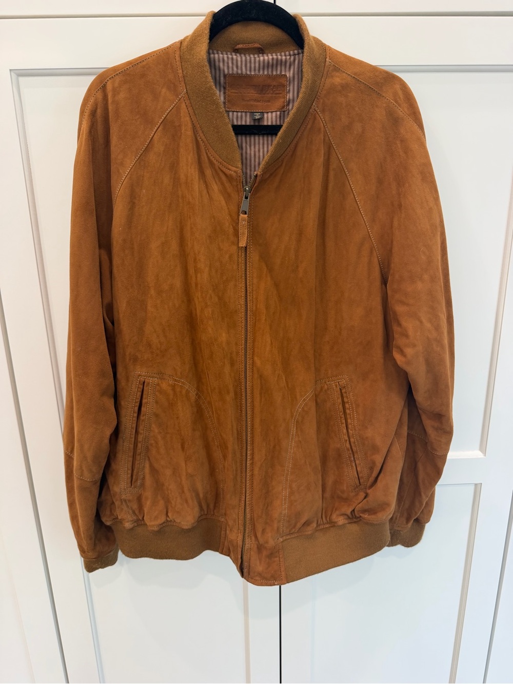 Men's Vintage Golden Bear Brown Tan Leather Bomber Jacket Size XL Suede